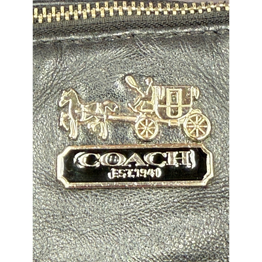 Coach Satchel Bag Womens Black Leather Purple Silver Madison Lindsey 18641 Purse - Picture 2 of 15